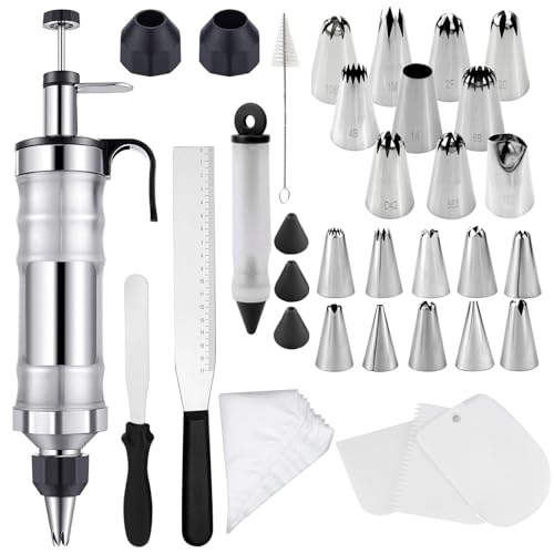 Ziyero Tortenspritze Garnierspritze 34-Teiliges Set, Tortenspritze Edelstahl, Krapfenspritze für Marmelade,Garnierspritze Edelstahl mit 100 Stück Sahne Spritzbeutel,für Cupcakes,Gebäck,Tortenzubehör Ziyero Tortenspritze Garnierspritze 34-Teiliges Set, Tortenspritze Edelstahl, Krapfenspritze für Marmelade,Garnierspritze Edelstahl mit 100 Stück Sahne Spritzbeutel,für Cupcakes,Gebäck,Tortenzubehör von Ziyero
