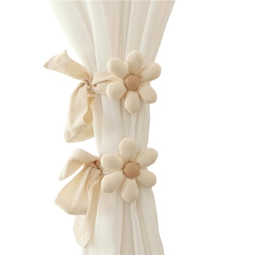 Ziyonix 2 Stück Gardinen Seil Vorhang Raffhalter Gardinenband Curtain Zusammenhalter Niedlich Blumen Raffhalter für Vorhänge Beige Verstellbar Vorhanghalter Seil für Haus Kinderzimmer Deko von Ziyonix