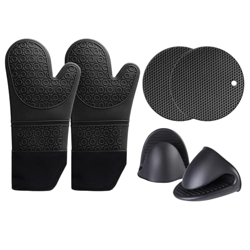 Ziyonix 6 Stück Backhandschuhe Ofenhandschuhe, Silikon Lange Backhandschuhe Ofenhandschuhe Topfhandschuhe Silikon Handschuhe Backofen für Kochen Backen Grillen (Schwarz) von Ziyonix
