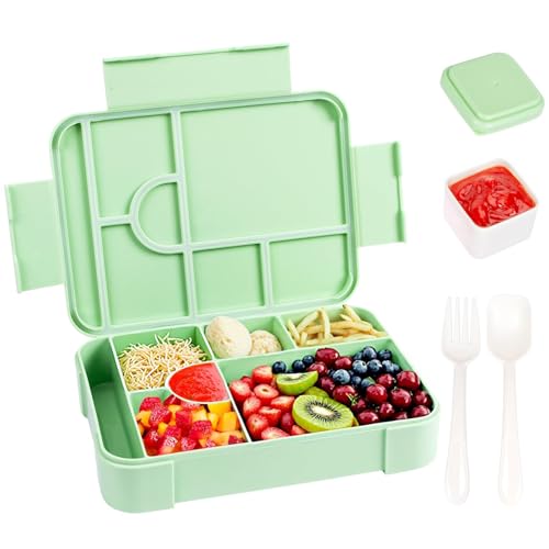 Ziyonix Brotdose Kinder mit Fächern, 1330 ML Lunchbox Kinder Auslaufsicher Lunch Box mit Fächern Lunch Bento Box kinder mit 7 Fächern Besteckset und 1 Soßenbehälter für Schule Picknick Reise von Ziyonix