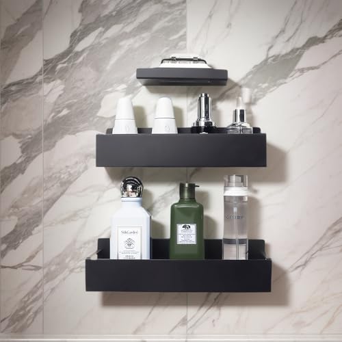 Ziyonix Duschablage ohne Bohren, 3er-Pack Rostfreie Duschablage Selbstklebender Badezimmer Organizer Schnell Trocknende Badregal, Shampoo Halterung für Dusche aus Edelstahl mit 4 Haken, Schwarz von Ziyonix