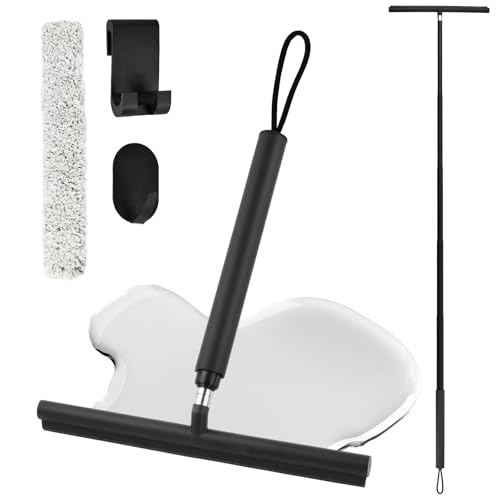 Ziyonix Duschabzieher Ausziehbar 30-120 cm, Silikon Abzieher Dusche mit Teleskopstiel Fensterabzieher Bodenabzieher mit Tuchbezug Halterung Teleskop Wasserschieber für Bad Spiegel Fliesen BodenSchwarz von Ziyonix