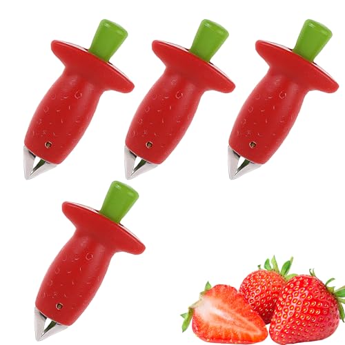 Ziyonix Erdbeer Strunkentferner 4 Stück, Entstieler aus Rostfreiem Edelstahl Tomatenstrunkentferner Erdbeerentstrunker Einfaches Entfernen Von Strünken für Weiches Obst und Gemüse (Rot) von Ziyonix