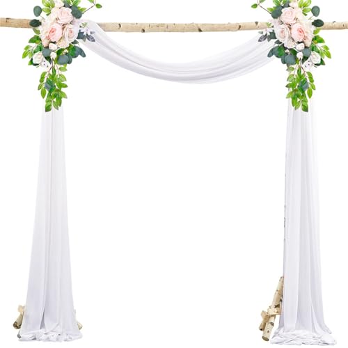 Ziyonix Hochzeitsbogen Vorhang mit Satinband, 600 x 75 cm Weiß Dekoschals Vorhang, Chiffon Stoff Querbehang Freihanddeko, Transparent Gardinen für Fotografie Party Hochzeit Deko von Ziyonix