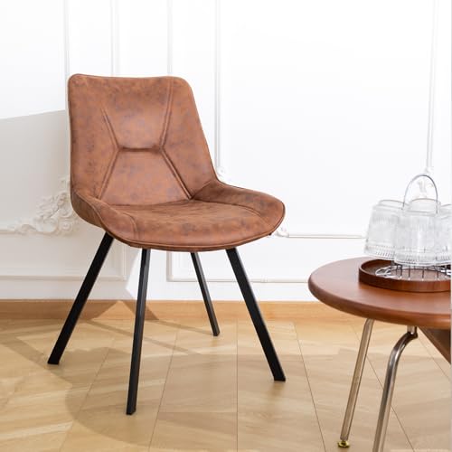 Zjjseloru 2er-Set Esszimmerstuhl aus hochwertigem Metall mit braunem technischen Leder, ergonomischer Rückenlehne für optimalen Komfort und stilvolles Design! von Zjjseloru
