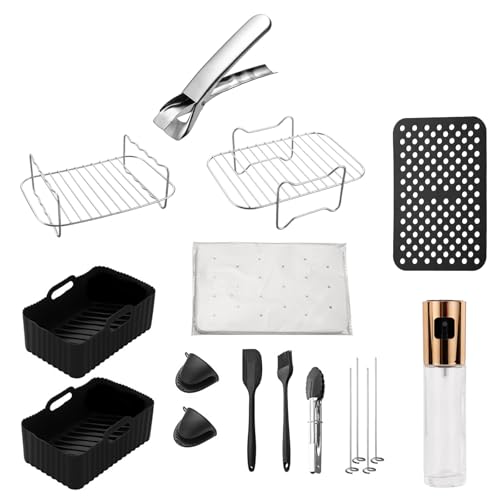 Zjyufy 14-Teiliges Ninja Heißluftfritteuse Zubehör Set für Ninja Airfryer Dual Heißluftfritteuse Zubehör für Ninja Foodi DZ201/40/550, Silikon-Einsätze & Grillrost BPA-frei von Zjyufy