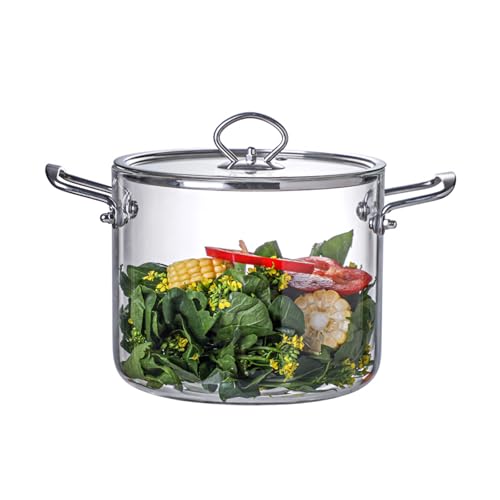 Zjyufy 4,5L Übergröße Glastopf mit Deckel, hitzebeständiger Glas-Suppentopf mit Edelstahl-Doppelgriffen, universelles Glas-Kochgeschirr für Nudeln, Suppe, Milch von Zjyufy