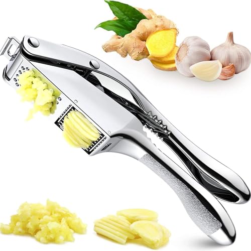 Zjyufy Knoblauch Presse Knoblauch Brecher 2- In- 1- Knoblauch Presse Knoblauch Presse Edelstahl mit Zwei Scheiben Ingwer- Slicer Knoblauch- Mincer Knoblauch Schneider von Zjyufy