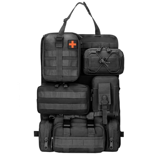 Zjyufy Universaler Autositz Rückenlehnen Organizer Taktischer Molle, Fahrzeug-Organizer mit 5 Abnehmbaren Molle-Taschen für LKWs, Autositz Taschen, unverzichtbares Camping-Aufbewahrungszubehör von Zjyufy