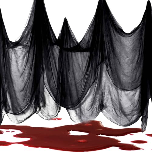 Zkaoai 215 x 500 cm Halloween Gruseliger Stoff, Halloween Gruselige Tuch, Halloween Deko Stoff, Halloween Netz Schwarz, Halloween Deko Horror für Halloween Haunted House Party TüR Vorhang Dekoration von Zkaoai
