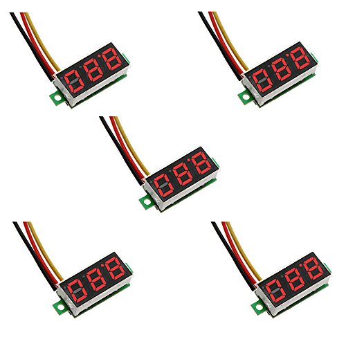 ZkeeShop 5 Stück Mini Digital Voltmeter Mini 0,28 Zoll Drei Drähte DC 0-100V Spannungsprüfer Verpolungsschutz (rot) von ZkeeShop