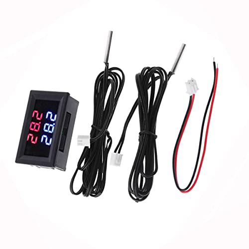 ZkeeShop Digital Thermometer Temperaturfühler Mini DC 4-28V Temperature Gauge Sensor Dual Display with 2 NTC Waterproof Probes von ZkeeShop