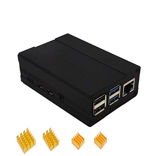 ZkeeShop für Raspberry Pi 4 Aluminium Gehäuse mit 4PCS Kühlkörper Compatible for Raspberry Pi 4 Model B (Raspberry Pi Board Nicht enthalten) (Schwarz) von ZkeeShop