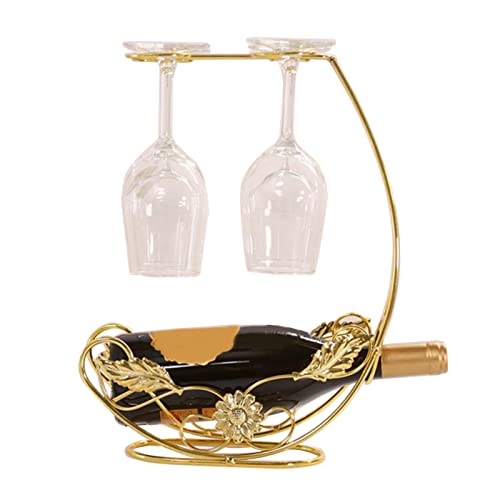 Zktfyshk Tisch-Weinregal aus Metall und Halter für 1 Flasche und 4 Gläser, freistehendes Weinglas-Regal von Zktfyshk