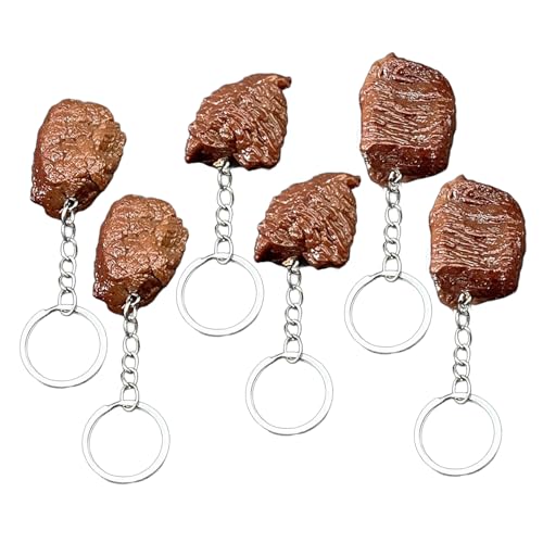 6pcs Künstliches Steak Schlüsselbeutel Zauberrealistische PVC Schlüsselbund Ornament Für Erwachsene Kinder Frauen Männer Bag Rucksäcke Charm Creative Food Decoration von Zkydhbd