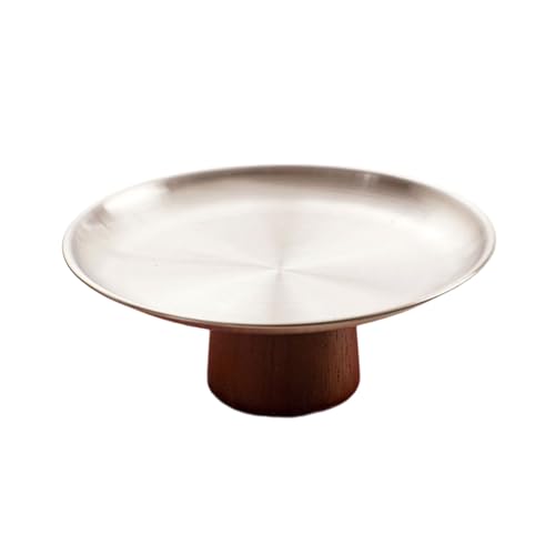 Edelstahl Metallkuchenschale Haushaltsfruchtausstellungsplatte Hohe Fußgängerdessertpfannen Mit Holzbasis Für Tisch Edelstahl Metallkuchenschale Haushaltsfruchtausstellungsplatte Hohe Fußgängerdessertpfannen Mit Holzbasis Für Tisch von Zkydhbd