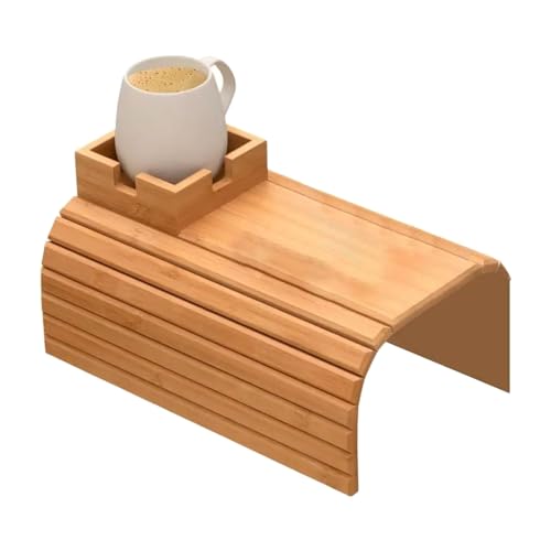 Faltbare Bambus Couch Armschale Mit Abnehmbaren Tassenhaltern 2 In 1 Design Antislip Front Für Snacks Getränke Fernbedienung von Zkydhbd