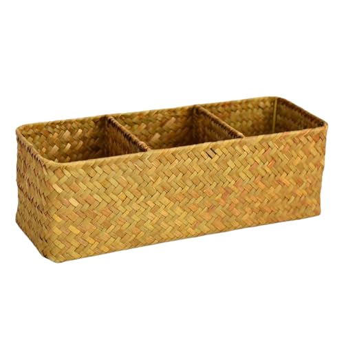 Handgewebte Sea Grass Storage Box Für Schreibtisch Organisation 3 Fach Desktop Korb Mit Deckelbüro Schreibtisch von Zkydhbd