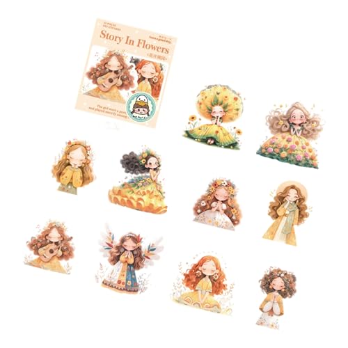 Journal Sticker Cartoon Girl Scrapbook Landschaft Blumen Dekorative Dekorative Cartoon Mädchen von Zkydhbd