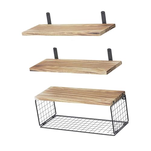 Zkydhbd Wandmontierte schwebende Regale für Badezimmer-Aufbewahrung, stabiles Holzregal, 3er-Set, platzsparend, über WC-Designs, Holzregale von Zkydhbd