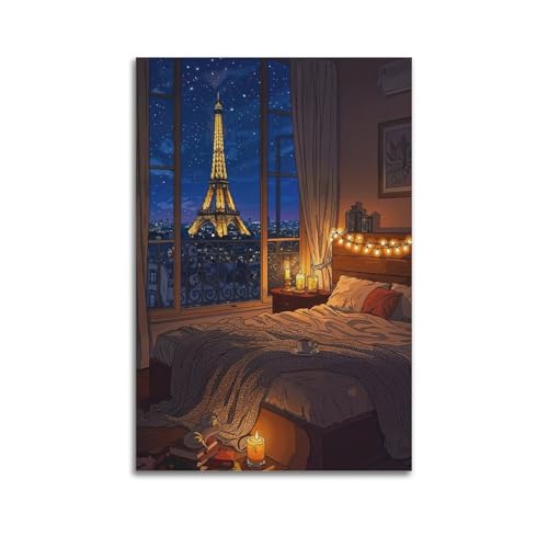 Wandposter auf Leinwand, modernes Familienbild, Schlafzimmer mit Eiffelturm-Aussicht, Traumhafte Nacht, Dekoration, Kunst, 60 x 90 cm, ungerahmter Stil Wandposter auf Leinwand, modernes Familienbild, Schlafzimmer mit Eiffelturm-Aussicht, Traumhafte Nacht, Dekoration, Kunst, 60 x 90 cm, ungerahmter Stil von ZlXXYZ