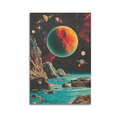 ZlXXYZ Leinwandposter "Sci", modernes Familienbild, Fi-Poster, Planeten über dem Alienmeer, fantastische Raumdekoration, Kunst, 60 x 90 cm, ungerahmter Stil von ZlXXYZ