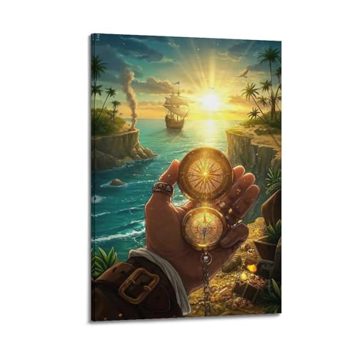 ZlXXYZ Moderne Familien-Kunst-Wandposter auf Leinwand, Abenteuer-Poster, Kompass und Piratenschiff, Fantasie-Kunstgemälde, 20 x 30 cm, Rahmenstil ZlXXYZ Moderne Familien-Kunst-Wandposter auf Leinwand, Abenteuer-Poster, Kompass und Piratenschiff, Fantasie-Kunstgemälde, 20 x 30 cm, Rahmenstil von ZlXXYZ