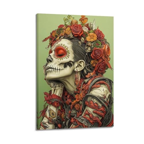 ZlXXYZ Moderne Familien-Kunst-Wandposter auf Leinwand, Fantasy-Poster, floraler Totenkopf, mystische Kunstmalerei, 50 x 75 cm, Rahmenstil ZlXXYZ Moderne Familien-Kunst-Wandposter auf Leinwand, Fantasy-Poster, floraler Totenkopf, mystische Kunstmalerei, 50 x 75 cm, Rahmenstil von ZlXXYZ