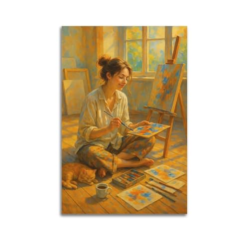ZlXXYZ Moderne Familien-Kunst-Wandposter auf Leinwand, Heilungsposter, Frauenmalerei mit Katze, gemütliches Kunstgemälde, 60 x 90 cm, ungerahmter Stil ZlXXYZ Moderne Familien-Kunst-Wandposter auf Leinwand, Heilungsposter, Frauenmalerei mit Katze, gemütliches Kunstgemälde, 60 x 90 cm, ungerahmter Stil von ZlXXYZ