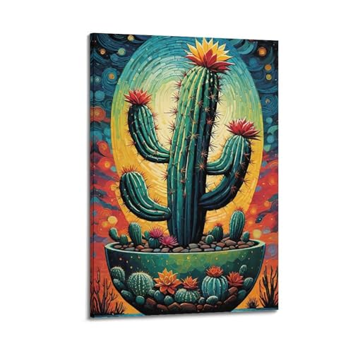 ZlXXYZ Moderne Familien-Kunst-Wandposter auf Leinwand, Kunstposter, buntes Kaktus-Mosaik-Kunstgemälde, 20 x 30 cm, Rahmenstil von ZlXXYZ