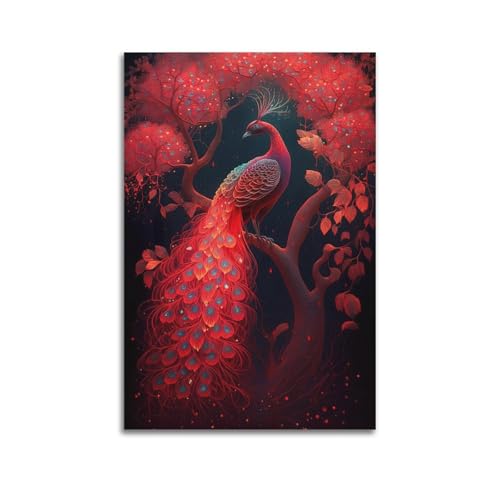 ZlXXYZ Moderne Familien-Kunst-Wandposter auf Leinwand, Kunstposter, roter Pfau auf Baum, Fantasie-Kunstgemälde, 40 x 60 cm, ungerahmter Stil ZlXXYZ Moderne Familien-Kunst-Wandposter auf Leinwand, Kunstposter, roter Pfau auf Baum, Fantasie-Kunstgemälde, 40 x 60 cm, ungerahmter Stil von ZlXXYZ