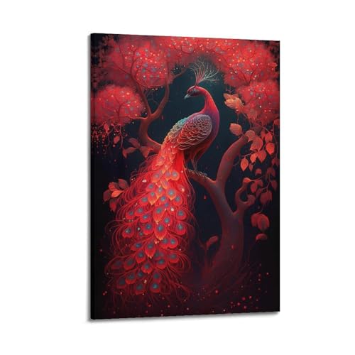 ZlXXYZ Moderne Familien-Kunst-Wandposter auf Leinwand, Kunstposter, roter Pfau auf Baum, Fantasie-Kunstgemälde, 60 x 90 cm, Rahmenstil ZlXXYZ Moderne Familien-Kunst-Wandposter auf Leinwand, Kunstposter, roter Pfau auf Baum, Fantasie-Kunstgemälde, 60 x 90 cm, Rahmenstil von ZlXXYZ