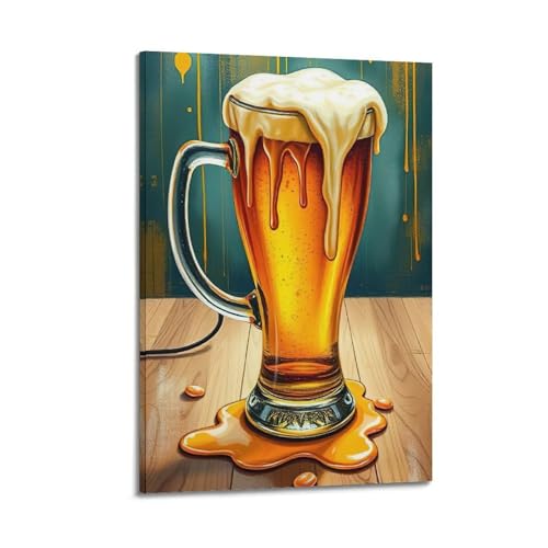 ZlXXYZ Moderne Familien-Kunst-Wandposter auf Leinwand, Lebensmittelposter, schaumiger Bierkrug, verführerisches Getränk, Kunstgemälde, 30 x 45 cm, Rahmenstil von ZlXXYZ