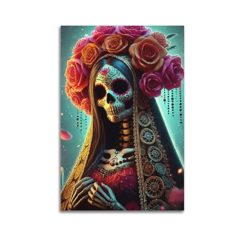 ZlXXYZ Moderne Familien-Kunst-Wandposter auf Leinwand, Motiv: Fantasy-Poster, Blume, verziertes Totenkopf-Porträt, wunderschönes und geheimnisvolles dekoratives Gemälde, 30 x 45 cm, ungerahmter Stil ZlXXYZ Moderne Familien-Kunst-Wandposter auf Leinwand, Motiv: Fantasy-Poster, Blume, verziertes Totenkopf-Porträt, wunderschönes und geheimnisvolles dekoratives Gemälde, 30 x 45 cm, ungerahmter Stil von ZlXXYZ