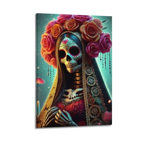 ZlXXYZ Moderne Familien-Kunst-Wandposter auf Leinwand, Motiv: Fantasy-Poster, Blume, verziertes Totenkopf-Porträt, wunderschönes und geheimnisvolles dekoratives Gemälde, 40 x 60 cm, Rahmenstil ZlXXYZ Moderne Familien-Kunst-Wandposter auf Leinwand, Motiv: Fantasy-Poster, Blume, verziertes Totenkopf-Porträt, wunderschönes und geheimnisvolles dekoratives Gemälde, 40 x 60 cm, Rahmenstil von ZlXXYZ