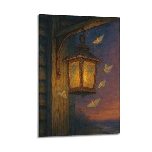 ZlXXYZ Moderne Familien-Kunst-Wandposter auf Leinwand, Motiv: Laterne mit Motten in der Dämmerung, romantische Dämmerung, Kunstgemälde, 40 x 60 cm, Rahmenstil ZlXXYZ Moderne Familien-Kunst-Wandposter auf Leinwand, Motiv: Laterne mit Motten in der Dämmerung, romantische Dämmerung, Kunstgemälde, 40 x 60 cm, Rahmenstil von ZlXXYZ