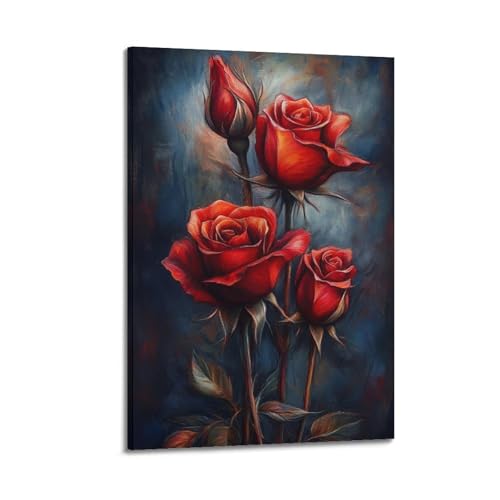 ZlXXYZ Moderne Familien-Kunst-Wandposter auf Leinwand, Ölgemalt, rote Rosen, reich und romantisch, dekoratives Gemälde, 30 x 45 cm, Rahmenstil ZlXXYZ Moderne Familien-Kunst-Wandposter auf Leinwand, Ölgemalt, rote Rosen, reich und romantisch, dekoratives Gemälde, 30 x 45 cm, Rahmenstil von ZlXXYZ