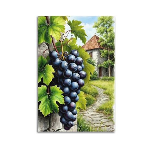 ZlXXYZ Moderne Familien-Kunst-Wandposter auf Leinwand, Pflanzen-Poster, Trauben von Stone Wall mit Landhaus, idyllische Weinberg-Szene, Kunstmalerei, 30 x 45 cm, ungerahmter Stil ZlXXYZ Moderne Familien-Kunst-Wandposter auf Leinwand, Pflanzen-Poster, Trauben von Stone Wall mit Landhaus, idyllische Weinberg-Szene, Kunstmalerei, 30 x 45 cm, ungerahmter Stil von ZlXXYZ