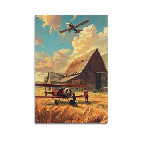 ZlXXYZ Moderne Familien-Kunst-Wandposter auf Leinwand, Retro-Poster, Scheunen-Doppeldecker im Feld, nostalgisches Abenteuer, Kunstmalerei, 30 x 45 cm, ungerahmter Stil ZlXXYZ Moderne Familien-Kunst-Wandposter auf Leinwand, Retro-Poster, Scheunen-Doppeldecker im Feld, nostalgisches Abenteuer, Kunstmalerei, 30 x 45 cm, ungerahmter Stil von ZlXXYZ