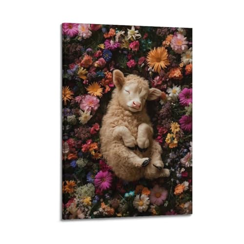 ZlXXYZ Moderne Familien-Kunst-Wandposter auf Leinwand, Tier-Poster, Baby-Lamm in Blumen, friedliche Niedlichkeit, Dekoration, Kunst, 30 x 45 cm, Rahmenstil ZlXXYZ Moderne Familien-Kunst-Wandposter auf Leinwand, Tier-Poster, Baby-Lamm in Blumen, friedliche Niedlichkeit, Dekoration, Kunst, 30 x 45 cm, Rahmenstil von ZlXXYZ