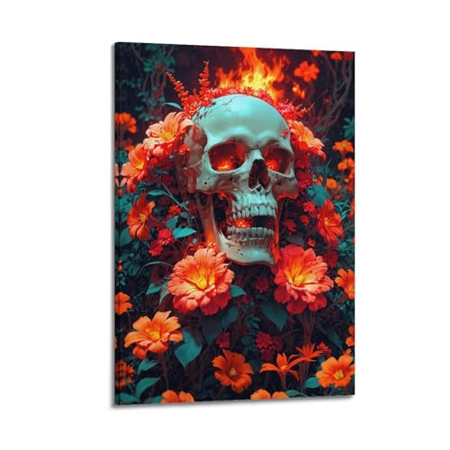 ZlXXYZ Moderne Familien-Kunst-Wandposter auf Leinwand, dunkle Kunst, Poster, Totenkopf unter Blumen, geheimnisvolle Kunstmalerei, 30 x 45 cm, Rahmenstil ZlXXYZ Moderne Familien-Kunst-Wandposter auf Leinwand, dunkle Kunst, Poster, Totenkopf unter Blumen, geheimnisvolle Kunstmalerei, 30 x 45 cm, Rahmenstil von ZlXXYZ
