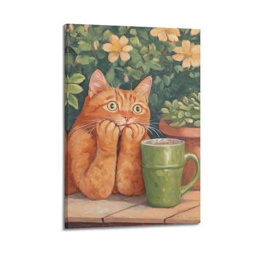 ZlXXYZ Moderne Familien-Kunst-Wandposter auf Leinwand, lustiges Poster, Katze und Kaffeetasse, niedliches und warmes dekoratives Gemälde, 40 x 60 cm, Rahmenstil ZlXXYZ Moderne Familien-Kunst-Wandposter auf Leinwand, lustiges Poster, Katze und Kaffeetasse, niedliches und warmes dekoratives Gemälde, 40 x 60 cm, Rahmenstil von ZlXXYZ