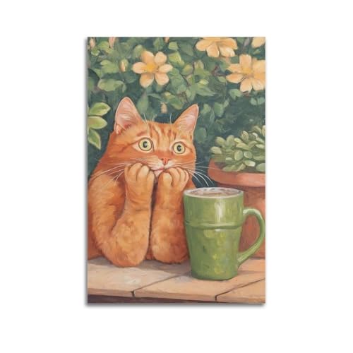 ZlXXYZ Moderne Familien-Kunst-Wandposter auf Leinwand, lustiges Poster, Katze und Kaffeetasse, niedliches und warmes dekoratives Gemälde, 50 x 75 cm, ungerahmter Stil ZlXXYZ Moderne Familien-Kunst-Wandposter auf Leinwand, lustiges Poster, Katze und Kaffeetasse, niedliches und warmes dekoratives Gemälde, 50 x 75 cm, ungerahmter Stil von ZlXXYZ