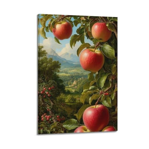 ZlXXYZ Wandposter auf Leinwand, Motiv: Äpfel auf Baum mit Landschaft, klassisches Kunstgemälde, 40 x 60 cm, Rahmenstil ZlXXYZ Wandposter auf Leinwand, Motiv: Äpfel auf Baum mit Landschaft, klassisches Kunstgemälde, 40 x 60 cm, Rahmenstil von ZlXXYZ