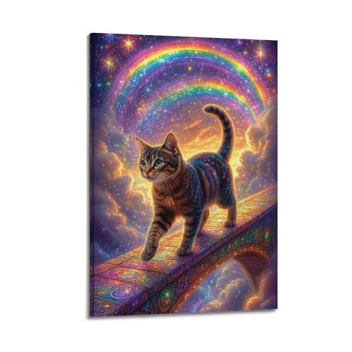 ZlXXYZ Wandposter auf Leinwand, Motiv: Katze auf Regenbogenbrücke, magisches Kunstgemälde, 30 x 45 cm, Rahmenstil ZlXXYZ Wandposter auf Leinwand, Motiv: Katze auf Regenbogenbrücke, magisches Kunstgemälde, 30 x 45 cm, Rahmenstil von ZlXXYZ