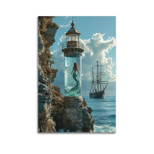 ZlXXYZ Wandposter auf Leinwand, Motiv: Moderne Familie, Motiv: Meerjungfrau im Leuchtturm, romantisch und wunderbar, dekoratives Gemälde, 60 x 90 cm, ungerahmter Stil ZlXXYZ Wandposter auf Leinwand, Motiv: Moderne Familie, Motiv: Meerjungfrau im Leuchtturm, romantisch und wunderbar, dekoratives Gemälde, 60 x 90 cm, ungerahmter Stil von ZlXXYZ