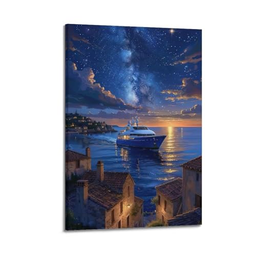 ZlXXYZ Wandposter auf Leinwand, Motiv: Moderne Familienkunst, Motiv: "Yacht unter Sternenhimmel, verträumt und freizeit", dekoratives Gemälde, 40 x 60 cm, Rahmenstil ZlXXYZ Wandposter auf Leinwand, Motiv: Moderne Familienkunst, Motiv: "Yacht unter Sternenhimmel, verträumt und freizeit", dekoratives Gemälde, 40 x 60 cm, Rahmenstil von ZlXXYZ