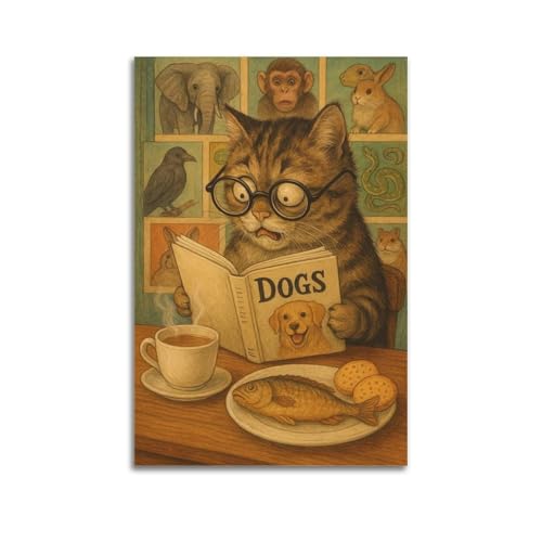 ZlXXYZ Wandposter auf Leinwand, Motiv: moderne Familienkunst, Tierposter, Katze, liest Hundebuch mit Tee und Fisch, skurrile Katze, Kunstmalerei, 30 x 45 cm, ungerahmter Stil ZlXXYZ Wandposter auf Leinwand, Motiv: moderne Familienkunst, Tierposter, Katze, liest Hundebuch mit Tee und Fisch, skurrile Katze, Kunstmalerei, 30 x 45 cm, ungerahmter Stil von ZlXXYZ