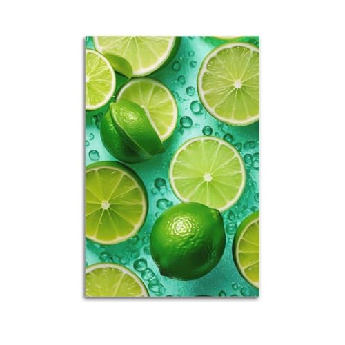 ZlXXYZ Wandposter auf Leinwand, Motiv: moderne Familienkunst, frische Limetten, klare Wassertropfen kollidieren mit frischer Vitalität, Dekorgemälde, 20 x 30 cm, ungerahmter Stil von ZlXXYZ