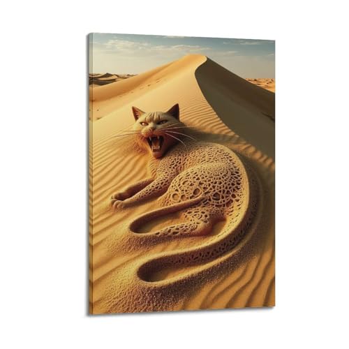 ZlXXYZ Wandposter auf Leinwand, Motiv: moderne Familienkunst, kreatives Poster, Sandkatzenskulptur in Wüste, künstlerische Kunstmalerei, 60 x 90 cm, Rahmenstil ZlXXYZ Wandposter auf Leinwand, Motiv: moderne Familienkunst, kreatives Poster, Sandkatzenskulptur in Wüste, künstlerische Kunstmalerei, 60 x 90 cm, Rahmenstil von ZlXXYZ